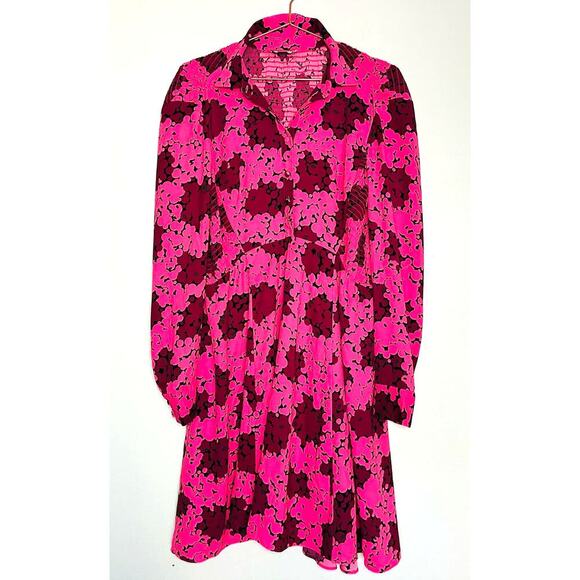 Kate Spade Pink Bubble Dot Smocked Collared Fabric Covered Buttons Dress Size 6 - Picture 3 of 13